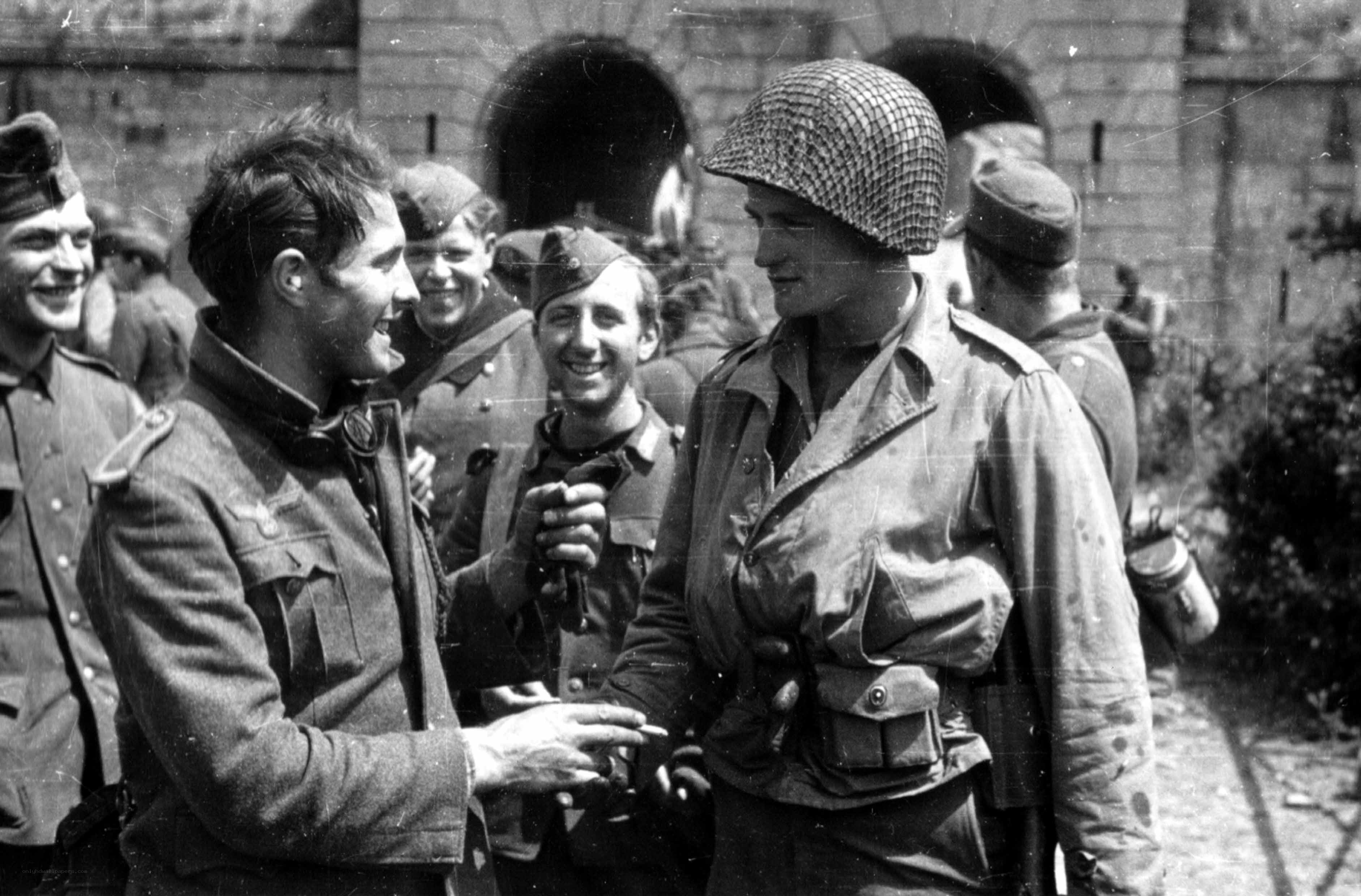Soldiers interacting after battle