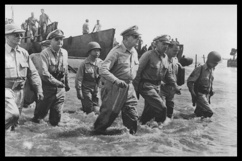 Soldiers landing on a beach