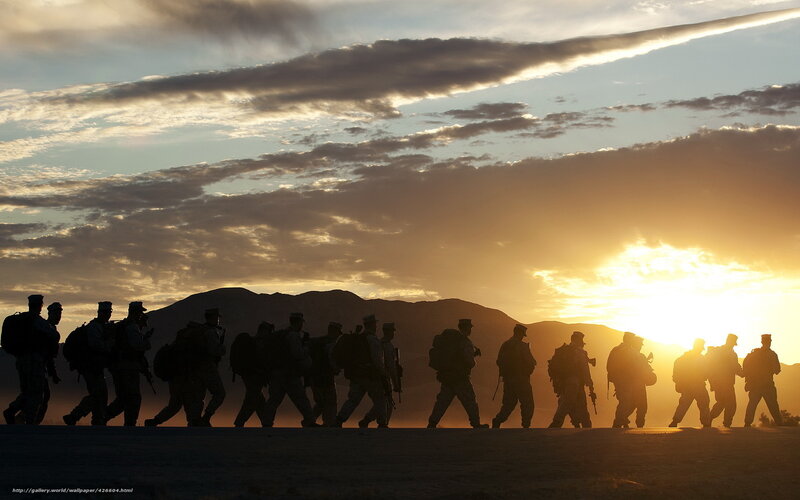 Soldiers Marching at Sunset — Orange