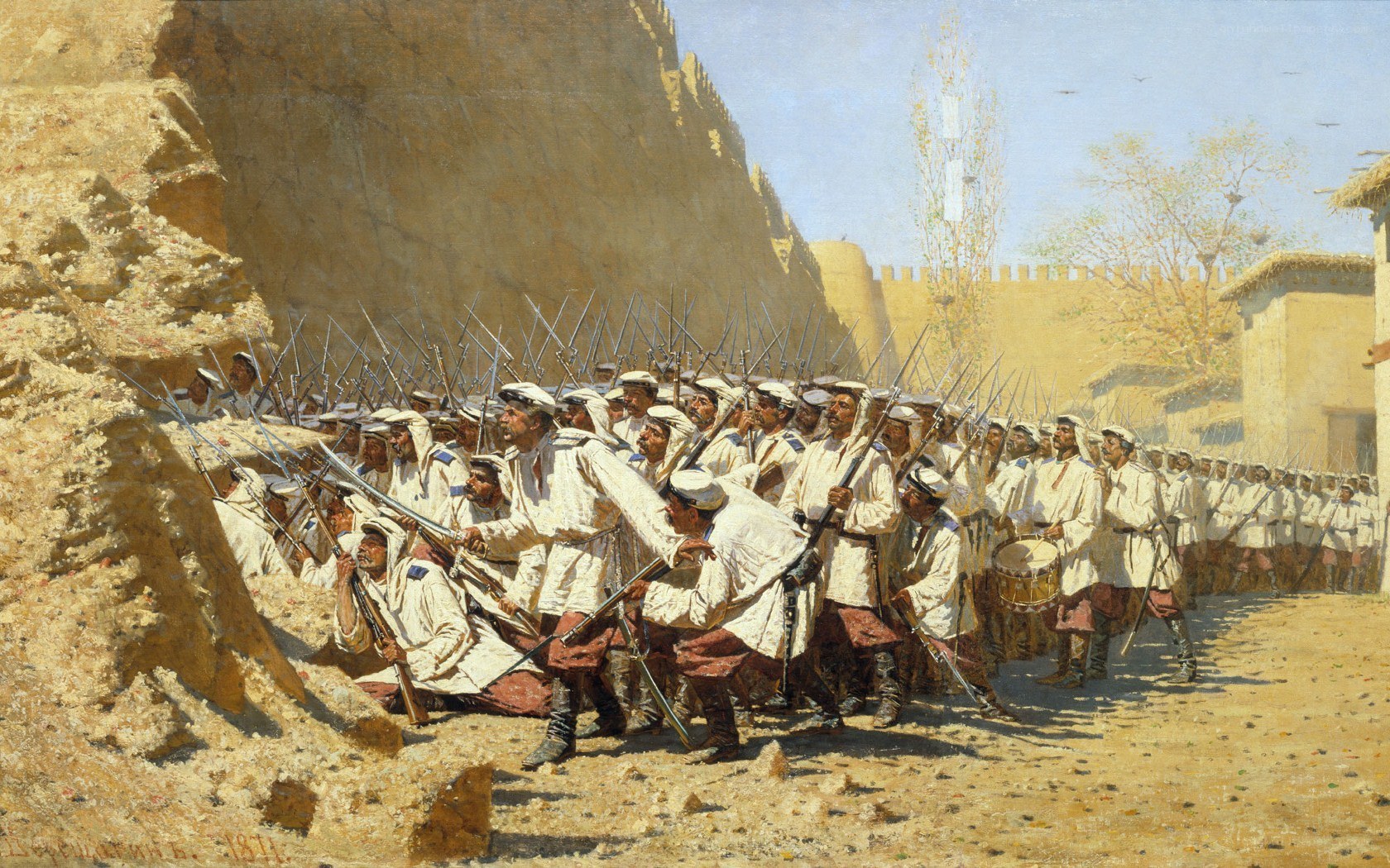 Soldiers marching in a desert