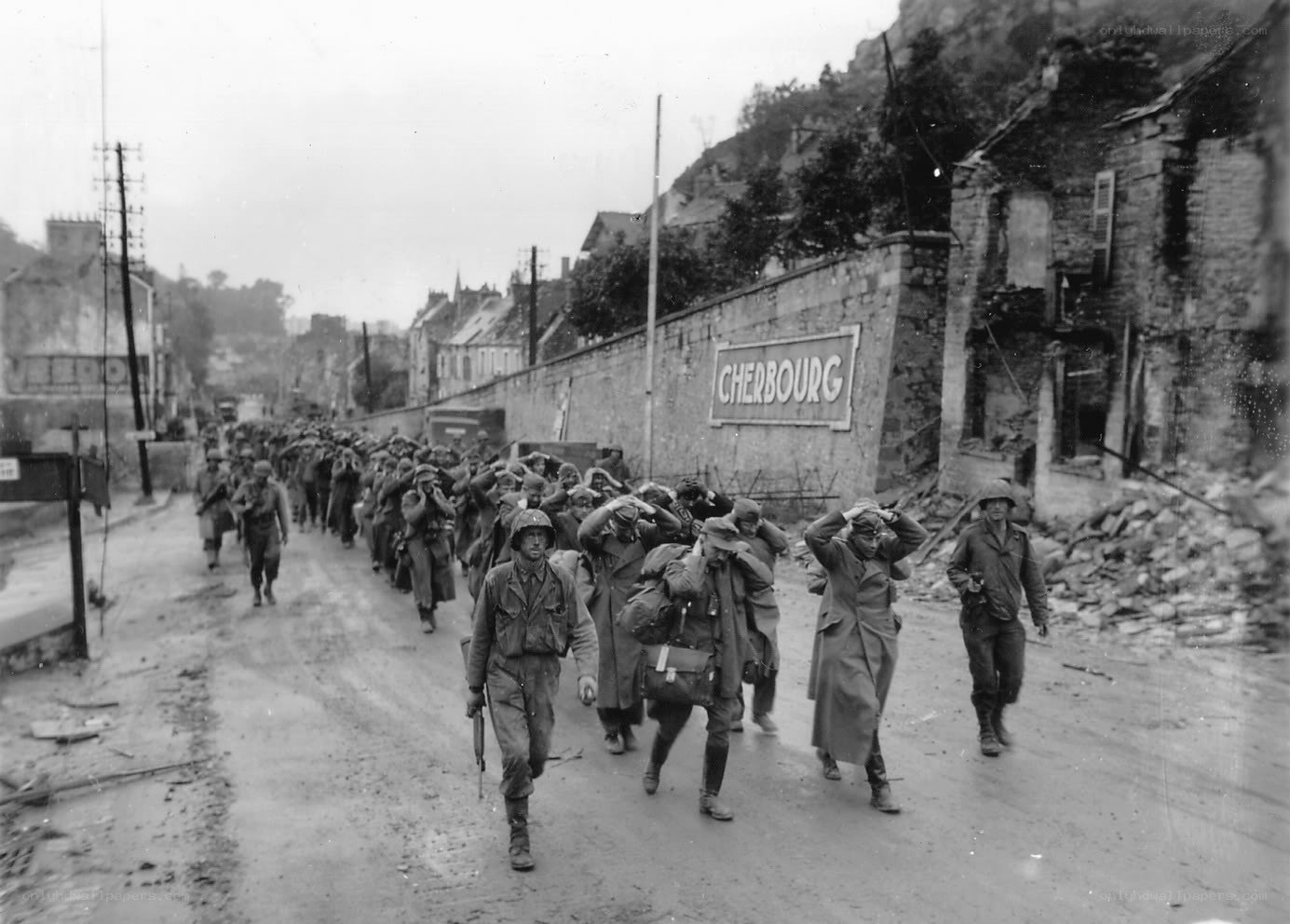 Soldiers marching in Cherbourg