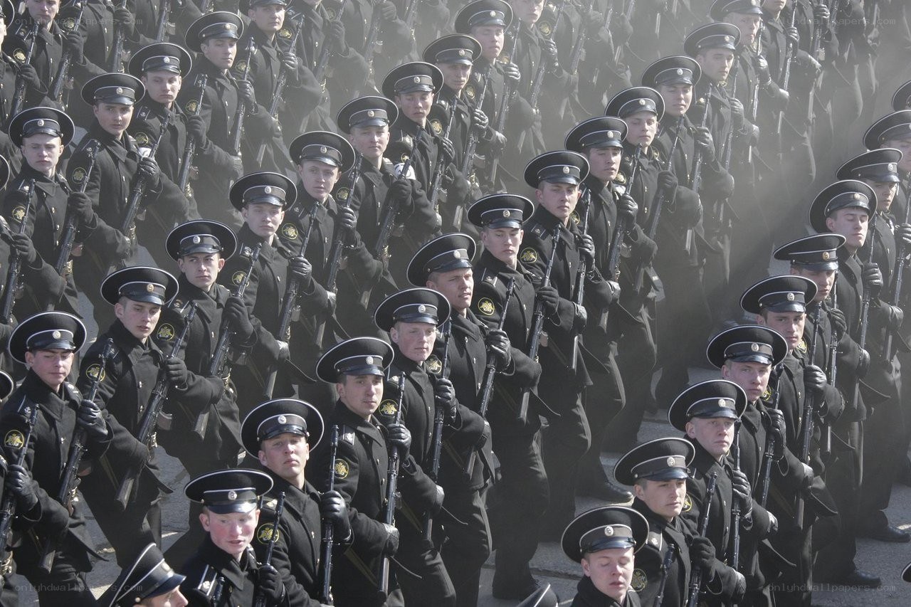 Soldiers marching in formation