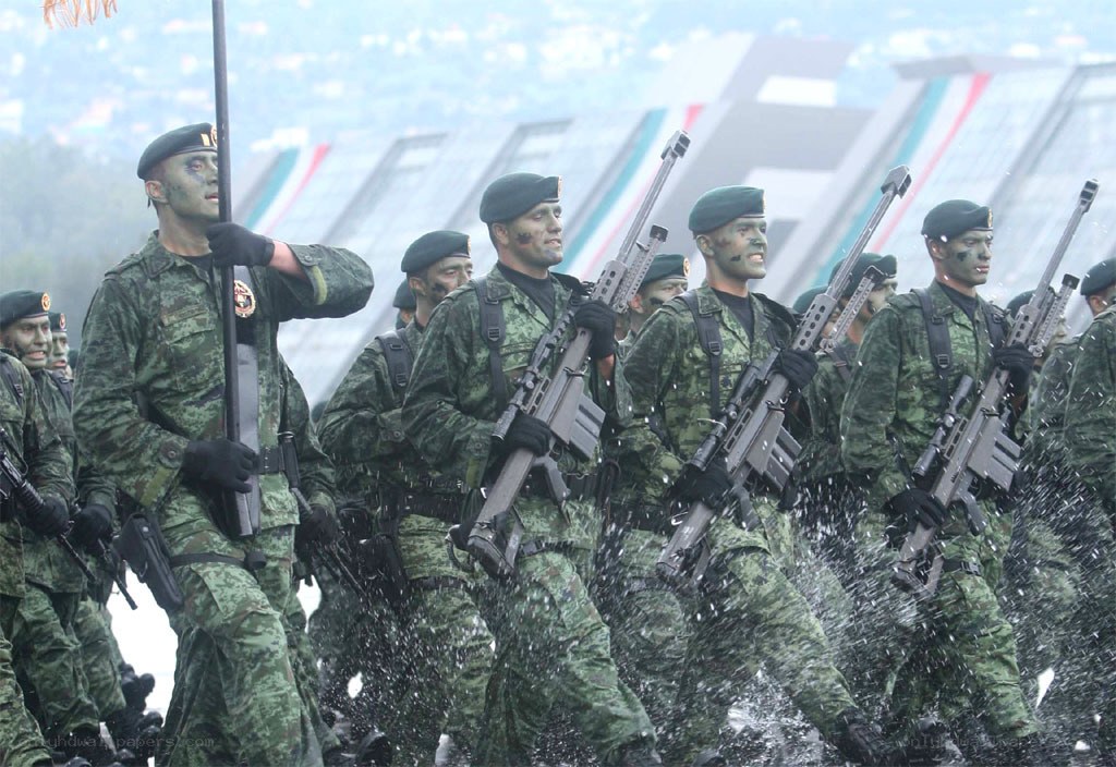 Soldiers marching in formation