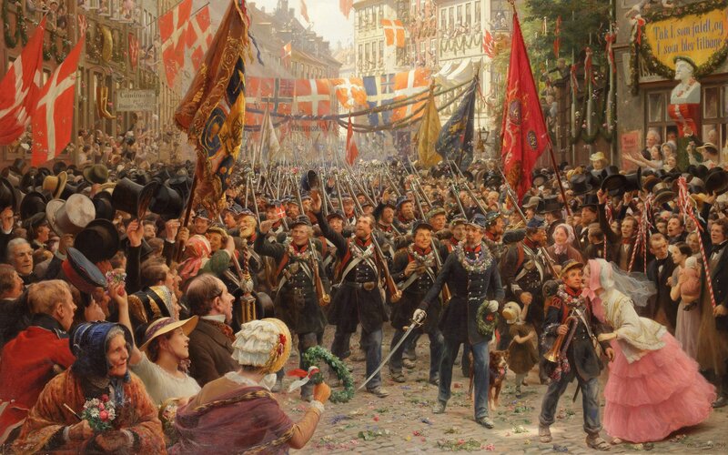 Soldiers Marching in Parade — Red