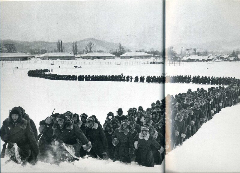 Soldiers marching in snow