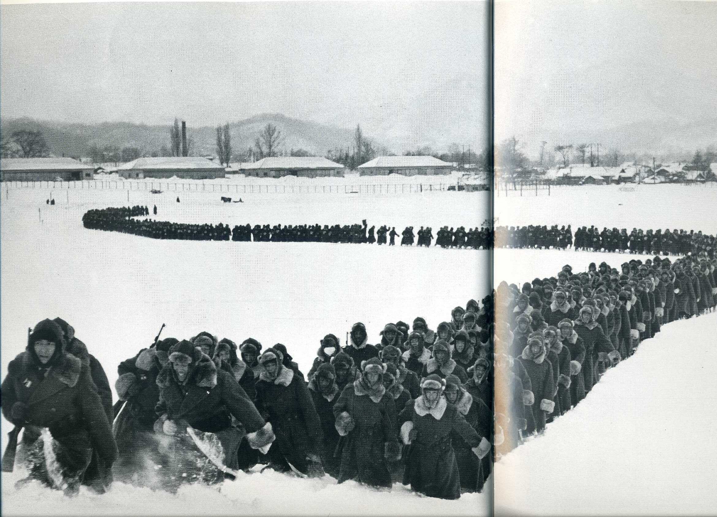 Soldiers marching in snow