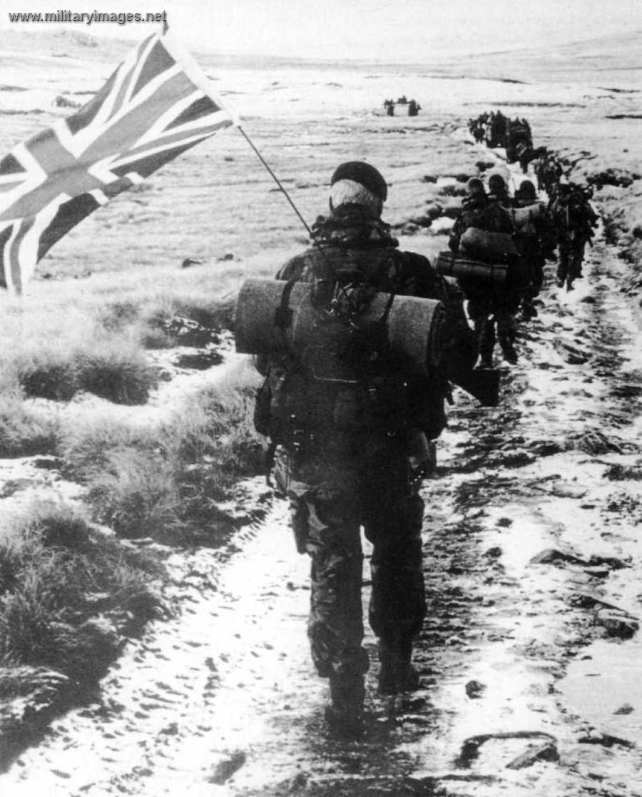 Soldiers marching in snow