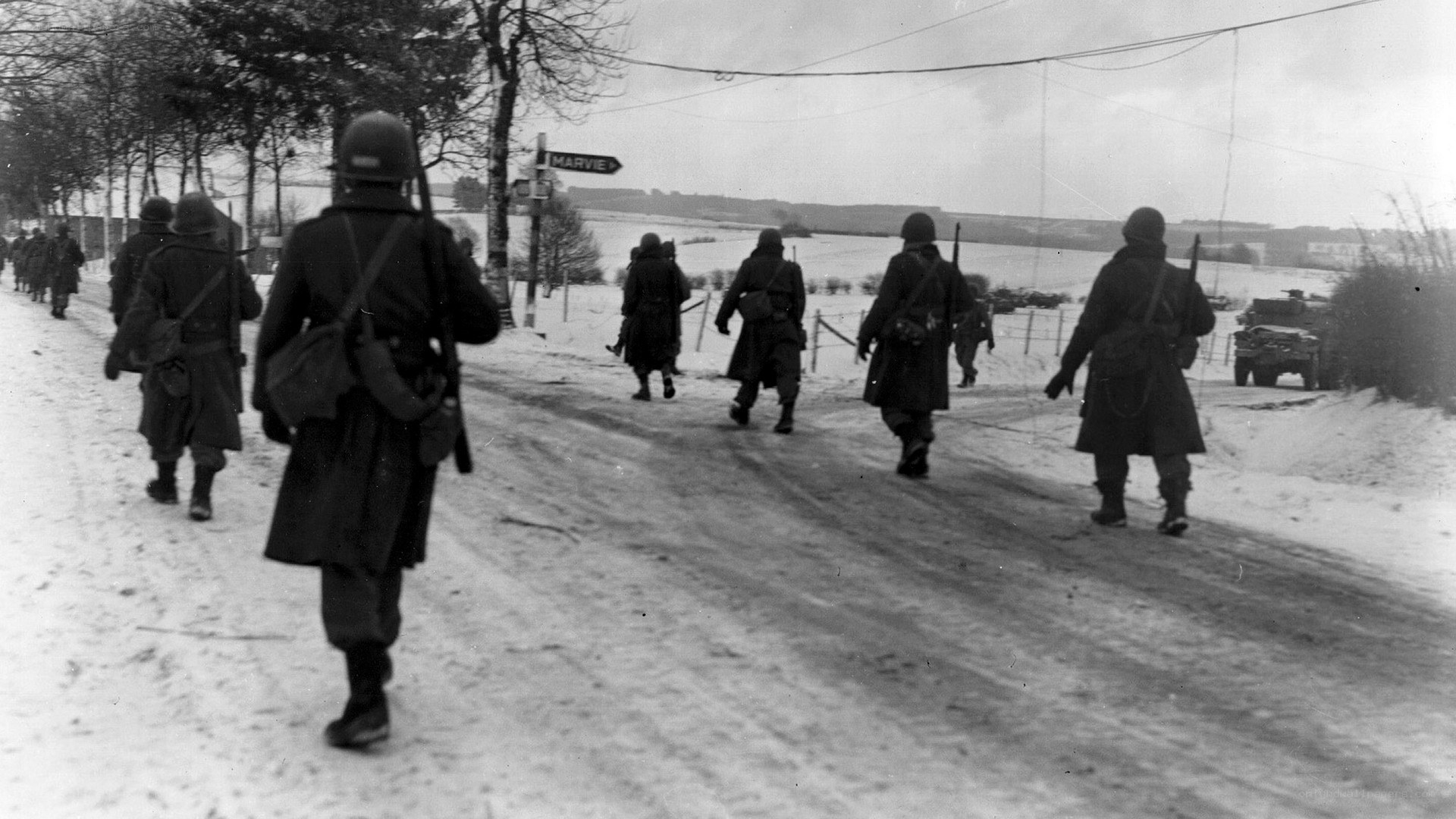 Soldiers marching in winter