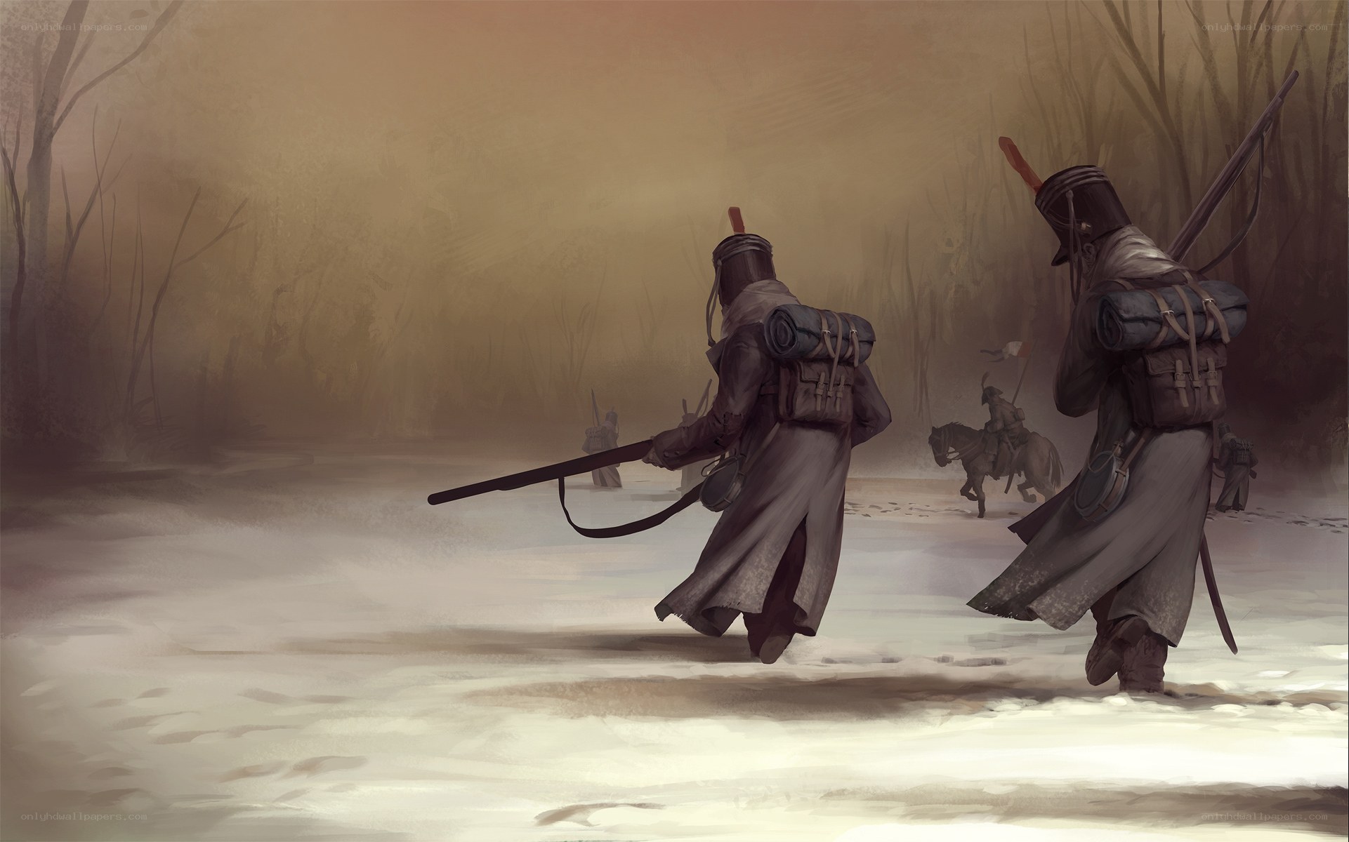Soldiers marching in winter