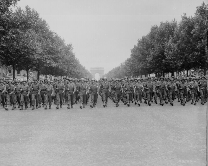 Soldiers marching on Champs-Élysées
