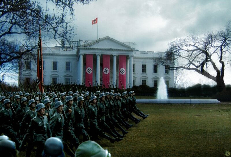 Soldiers Marching on Lawn