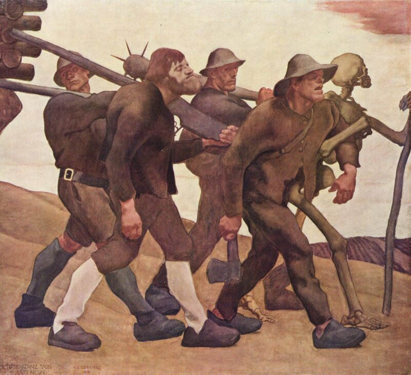Soldiers marching with skeleton