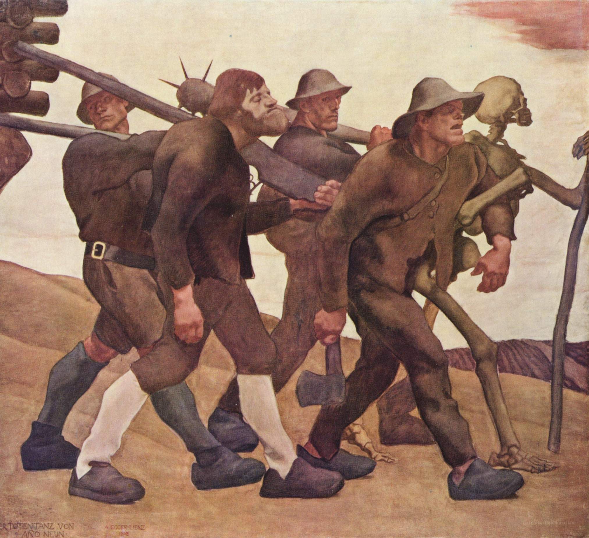 Soldiers marching with skeleton