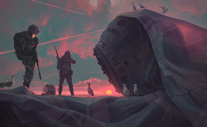 Soldiers Near Crashed Spacecraft