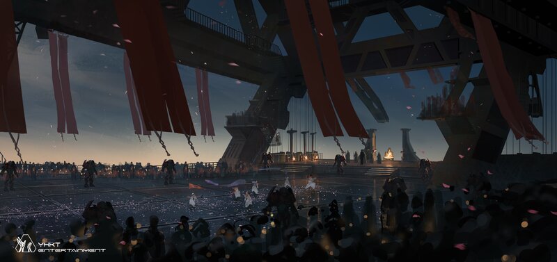 Soldiers on a Bridge — Gray, Dramatic, Sunset, Digital Art