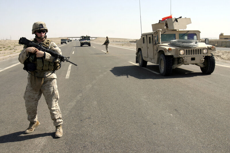 Soldiers on a highway checkpoint