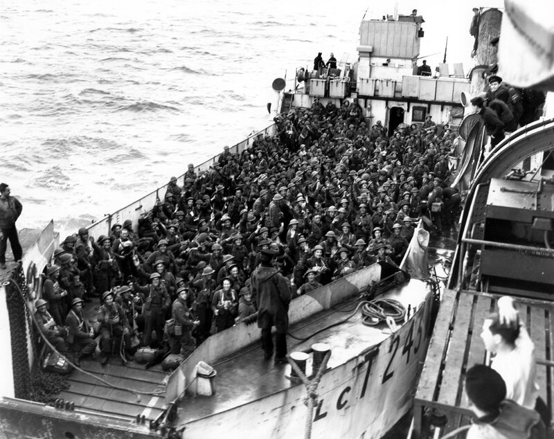 Soldiers on a landing craft