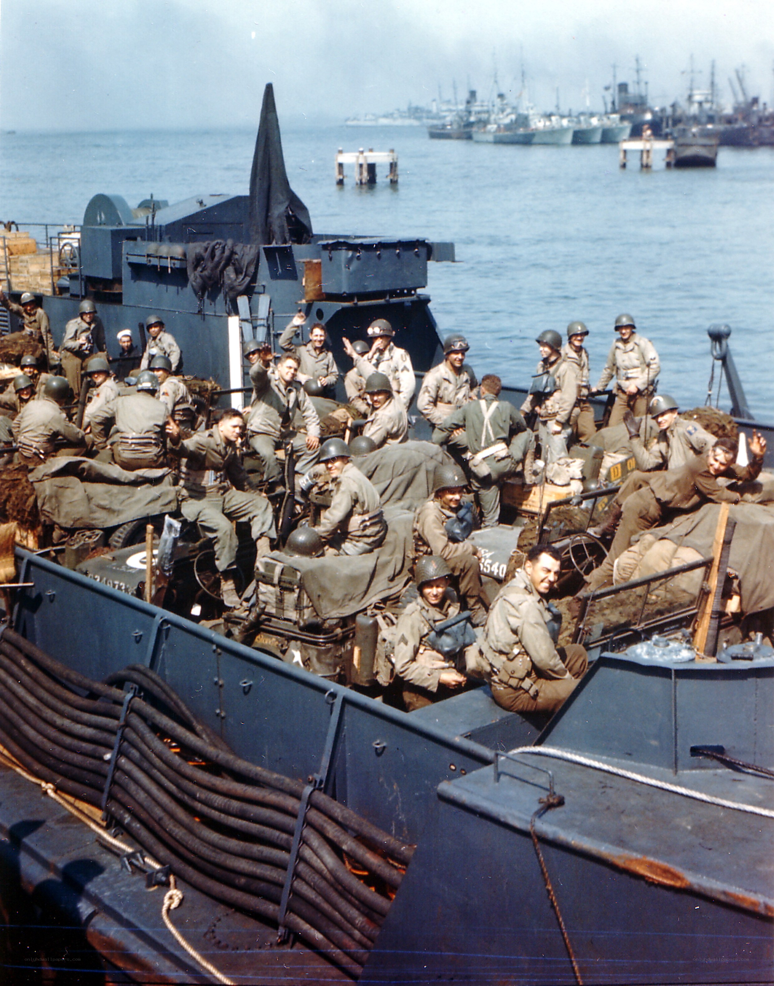 Soldiers on a landing craft