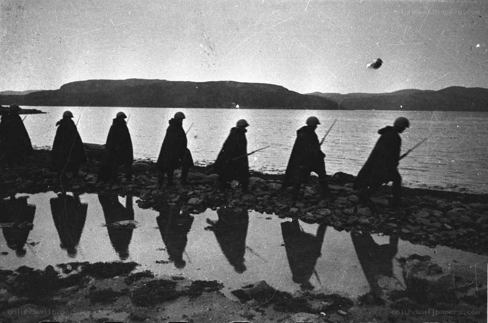 Soldiers on a shoreline