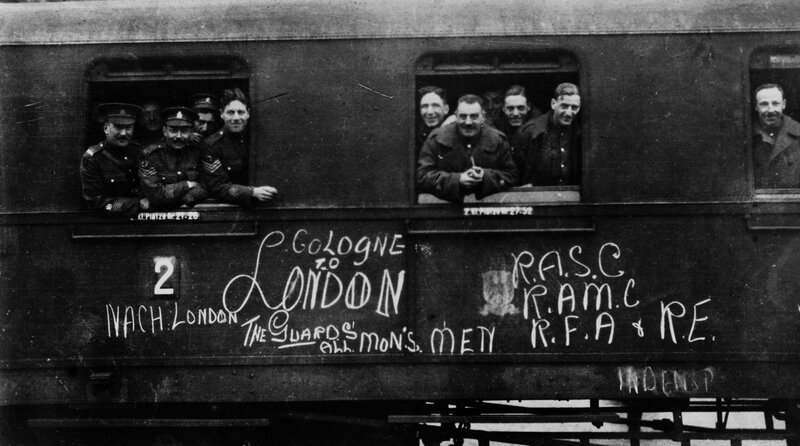 Soldiers on a train to London