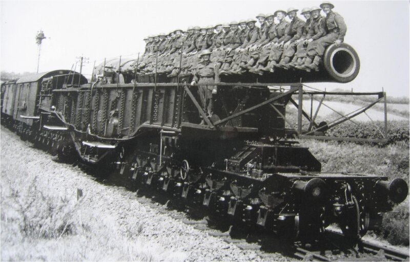 Soldiers on a train with artillery