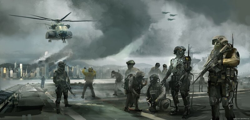 Soldiers on Aircraft Carrier