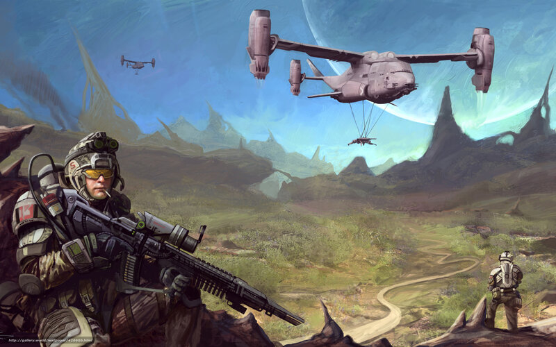 Soldiers on alien planet