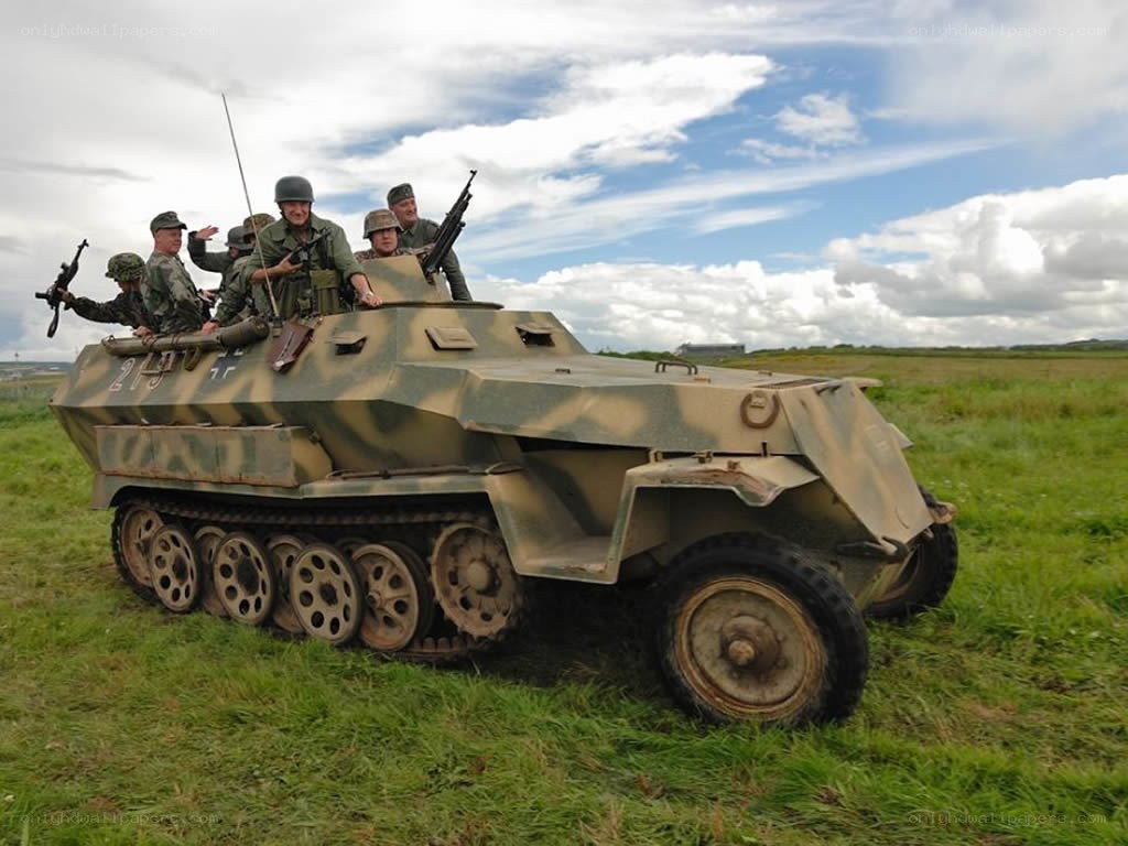 Soldiers on armored vehicle