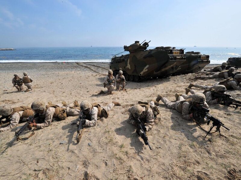 Soldiers on Beach — Brown, Tense