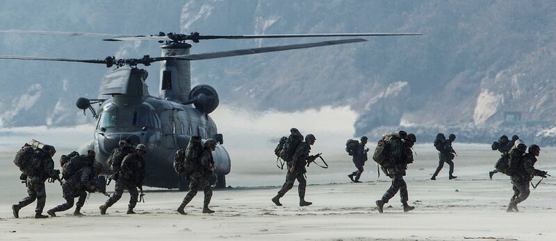 Soldiers on Beach — Gray, Dramatic