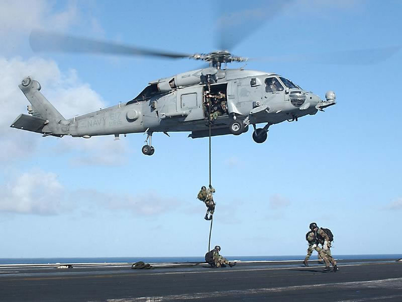 Soldiers on Helicopter Deck
