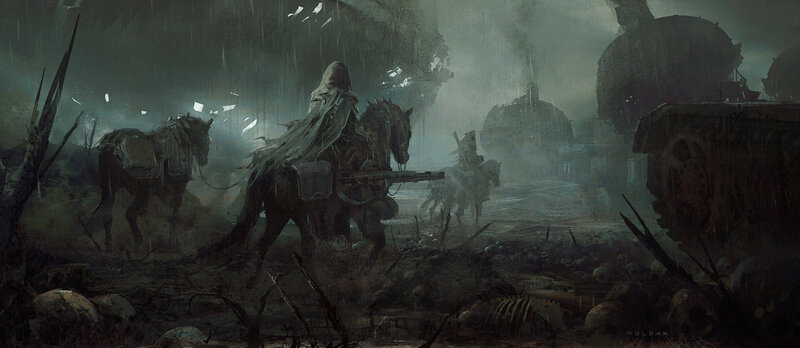 Soldiers on Horseback — Gray, Dramatic