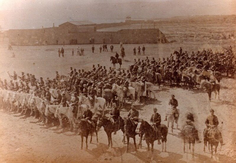 Soldiers on horseback in formation