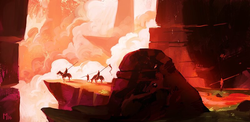 Soldiers on Horseback — Red, Dramatic, Sunset