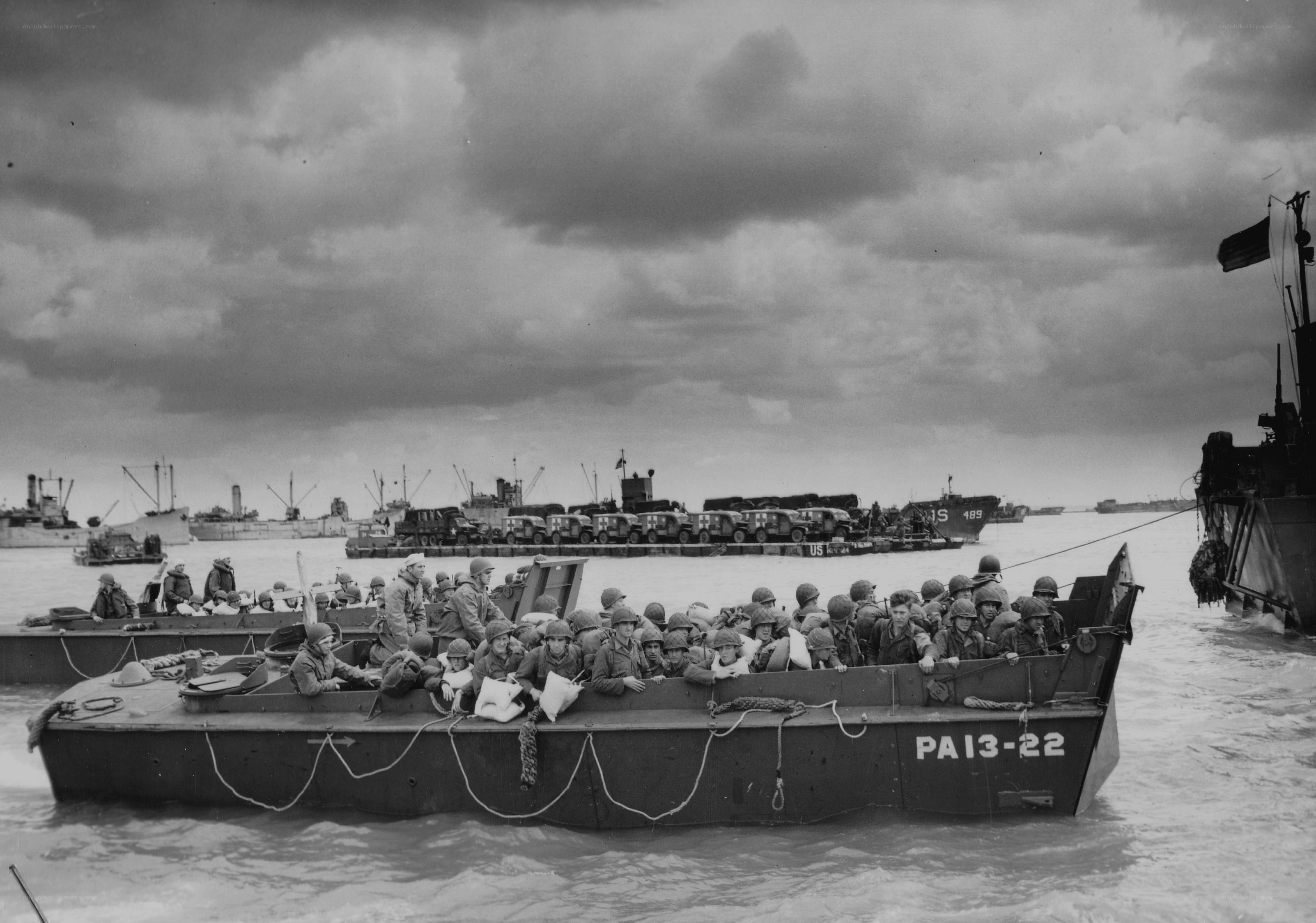 Soldiers on landing craft