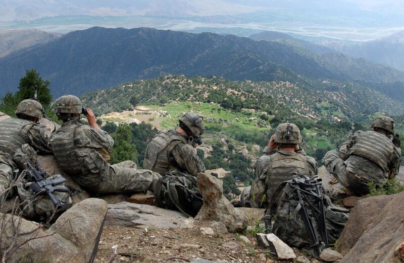 Soldiers on mountain surveillance