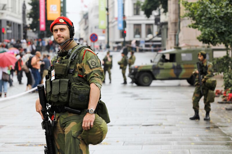 Soldiers on patrol in city
