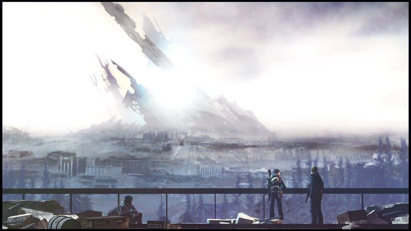 Soldiers on Rooftop — Gray, Dramatic, Digital Art