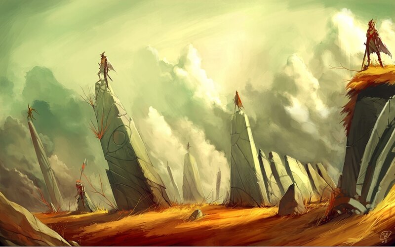 Soldiers on Stone Pillars