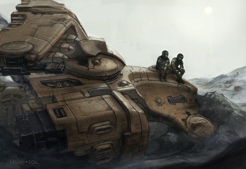 Soldiers on Tank — Brown, Dramatic, Winter