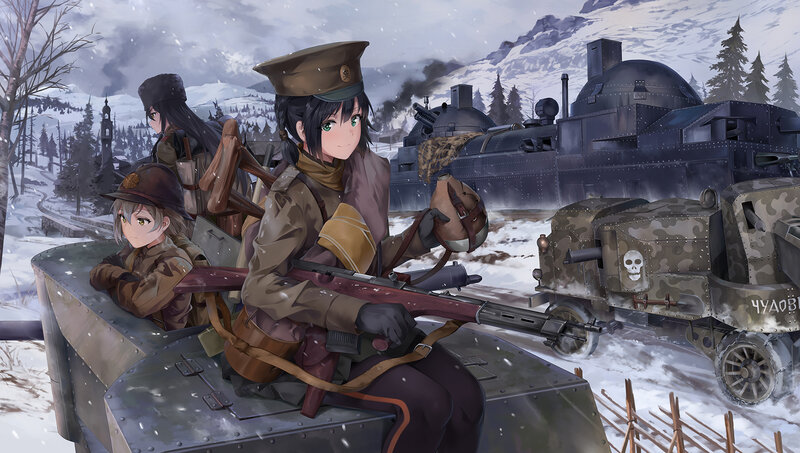 Soldiers on Tank in Snow