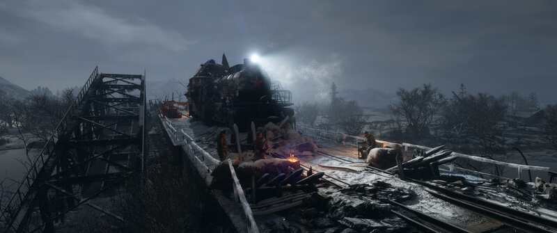 Soldiers on Train Bridge
