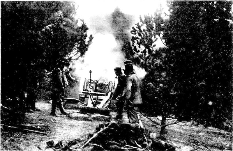 Soldiers operating artillery in forest