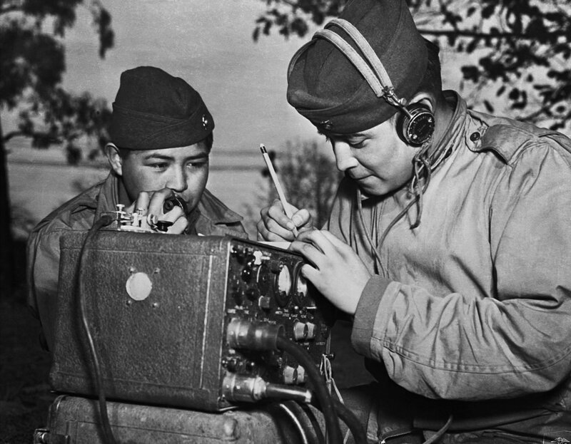 Soldiers operating radio equipment