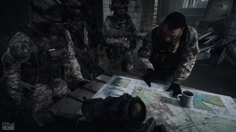Soldiers planning mission on map
