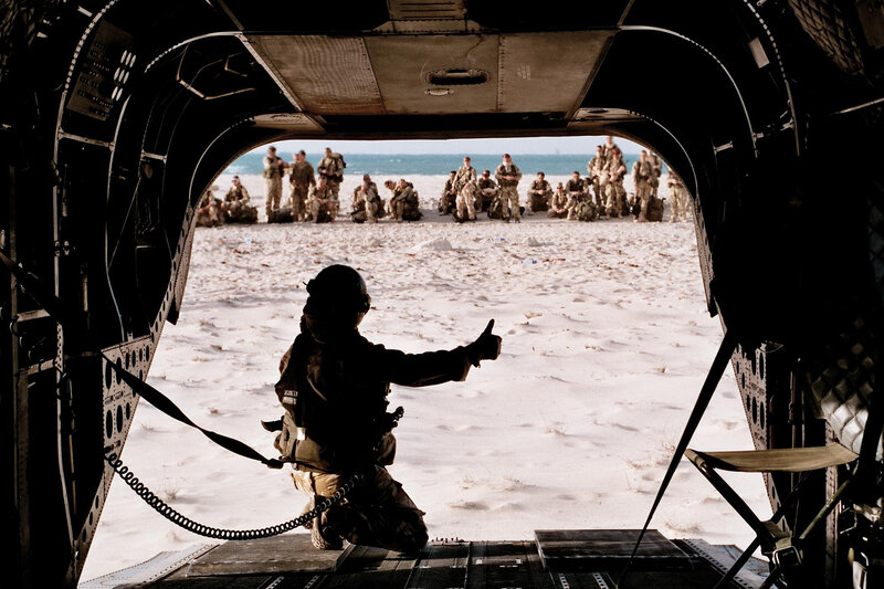 Soldiers preparing for beach landing
