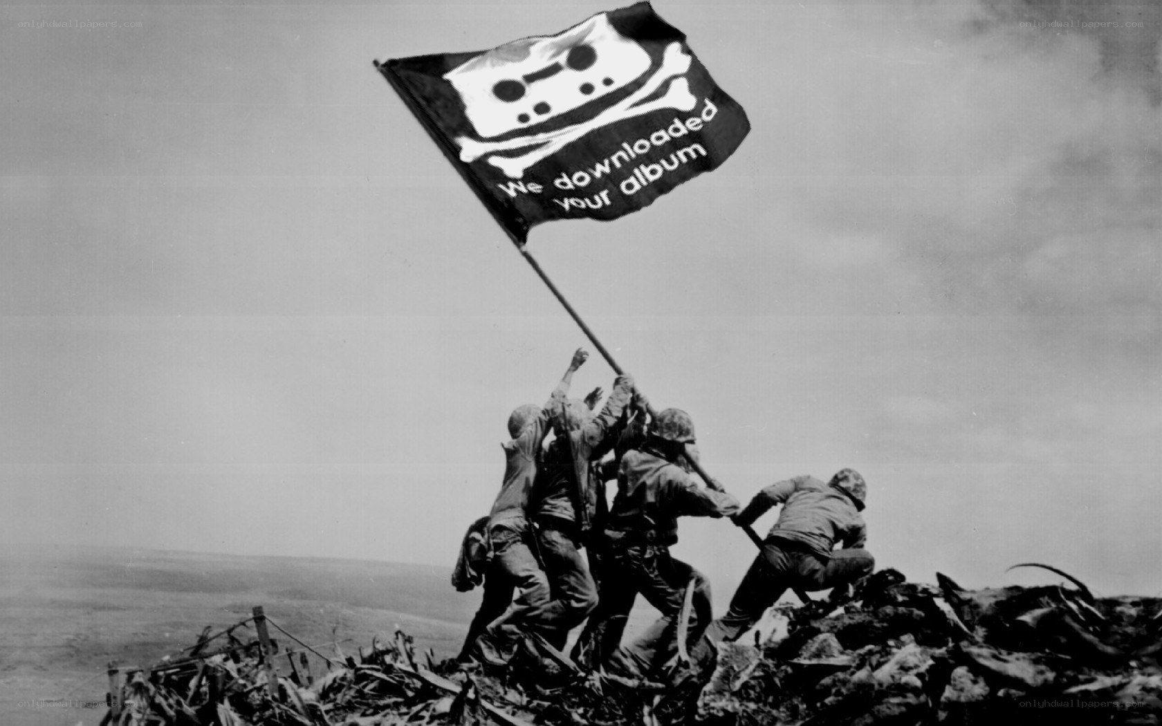 Soldiers raising a flag