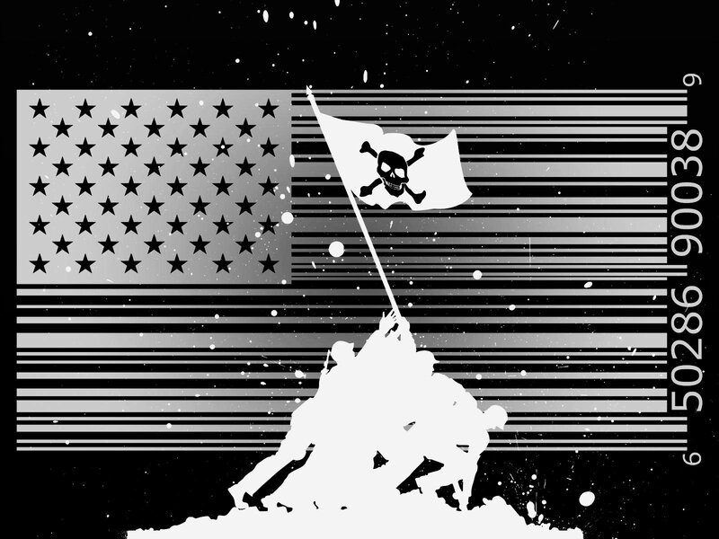 Soldiers Raising Flag — Black, Dramatic, Illustration, American Flag
