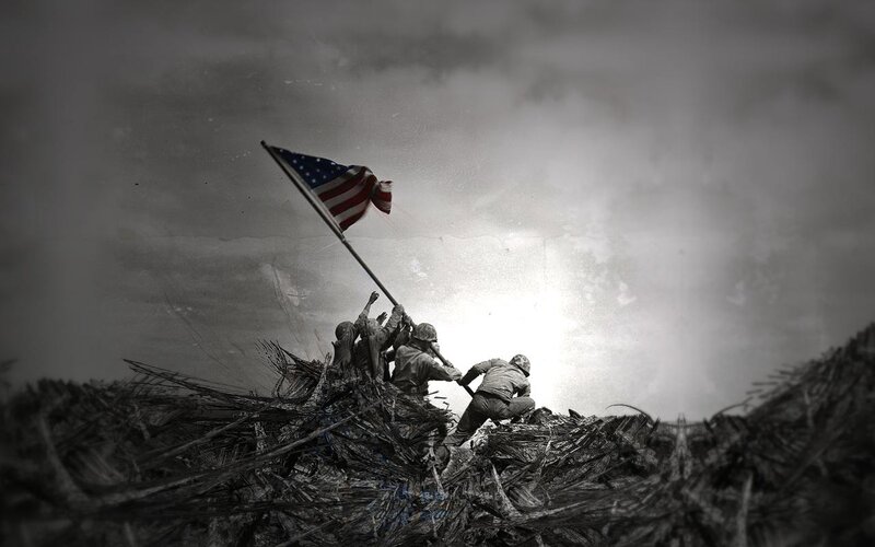 Soldiers Raising Flag — Black, Dramatic, Photograph, Hill