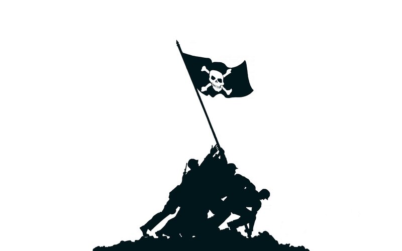 Soldiers Raising Flag — Black, Dramatic, Vector Art